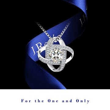 J.Rosée Kette Damen 925 Sterling Silber Platin Zirkonia 1.25 carat Anhänger ”Nie getrennt” 45+5cm Halskette exquisite Geschenk-Box - 