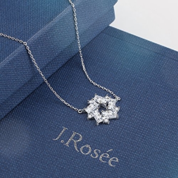 J.Rosée Kette Damen 925 Sterling Silber Zirkonia Halskette Silber mit Herz Anhänger 