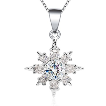 J.Rosée Kette Damen Halskette Silber Schmuck 925 Sterling Silber Zirkonia mit Schneeflocken Anhänger "Funkelnder Stern" 45cm Kette -