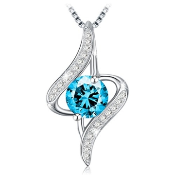 J.Rosée Kette Damen Silber Halskette 925 Sterling Silber 3A Zirkonia Anhänger " Liebe auf ersten Augenblick " (blau3) -