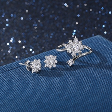 J.Rosée Ohrringe Damen Silber Ohrstecker und Ringe 925 Sterling Silber Zirkonia mit Schneeflocken 
