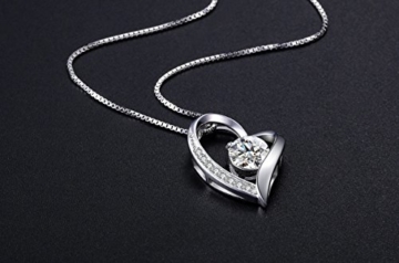 J.Vénus Damen Schmuck, Halskette Silber mit Herz Anhänger 925 Sterling Silber Zirkonia 45cm / Kette, Schmuck mit Etui (ewige Liebe - weiß) - 