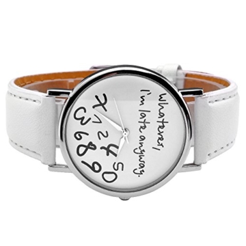 JSDDE Uhren,Vintage Damenmode ?Whatever, I'm late anyway? Graviert Illusion Damenuhr Quarzuhr Armbanduhr(Weiss) - 