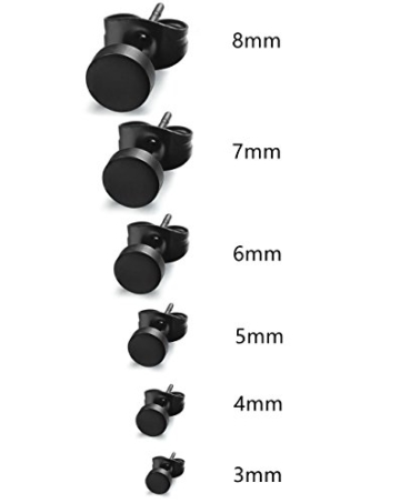 Jstyle 6 Paare Edelstahl mini Ohrstecker allergiefrei schwarze Ohrringe für Männer Frauen Durchmesser 3-8mm - 