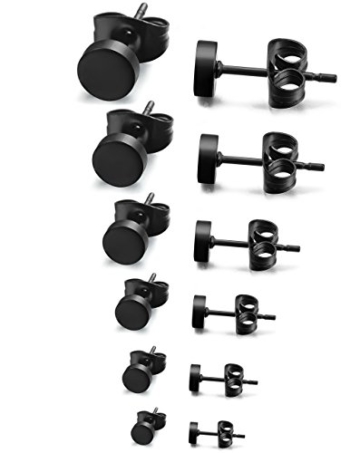 Jstyle 6 Paare Edelstahl mini Ohrstecker allergiefrei schwarze Ohrringe für Männer Frauen Durchmesser 3-8mm -