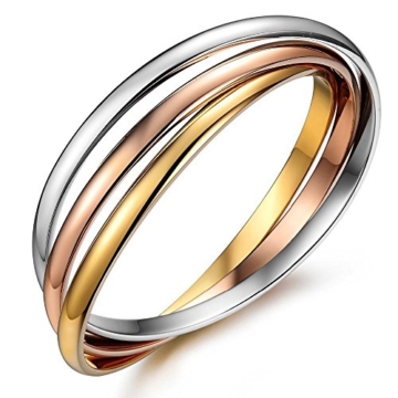 Kim Johanson Edelstahl Damen Armreif "Tricolor" mit 3 geschlossenen Ringen Roségold / Gold / Silber Armband inkl. Schmuckbeutel -