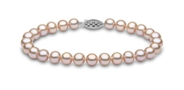 Kimura Perlen 14 Karat Weißgold 6mm pink naturfarbens 19cm langes Süßwasser-Zuchtperlen Armband in AA Qualität -