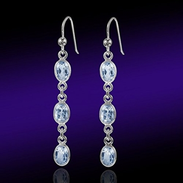 MATERIA 925 Silber Ohrhänger lang mit Blautopas 6x53mm - Damen Ohrringe blau rhodiniert inkl. Schmuckbox #SO-183 - 