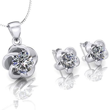 ONECK Damen Schmuck set 925 Sterling Silber Ohrringe Silber mit Kette Silber - 