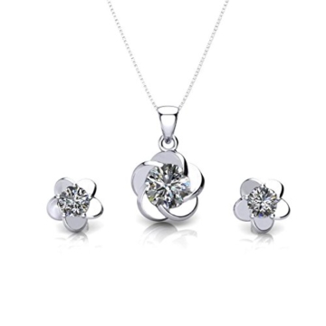 ONECK Damen Schmuck set 925 Sterling Silber Ohrringe Silber mit Kette Silber -