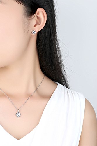 ONECK Damen Schmuck set 925 Sterling Silber Ohrringe Silber mit Kette Silber - 