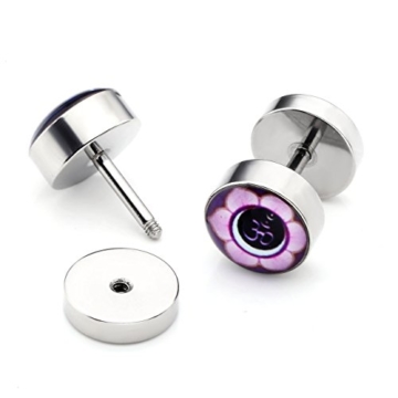 PiercingJ Ohrpiercing Set 5 Paare Edelstahl Ohrstecker Barbell Stud Ohrring Fake Cheater Illusion Tunnel Plug Schädel Blume Baum des Lebens Rote Lippe Augen Punk Unisex (Set 9) - 