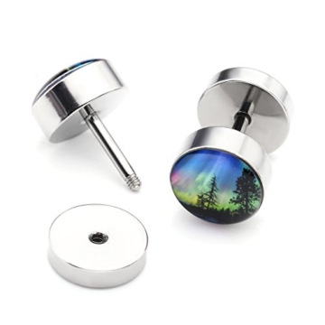 PiercingJ Ohrpiercing Set 5 Paare Edelstahl Ohrstecker Barbell Stud Ohrring Fake Cheater Illusion Tunnel Plug Schädel Blume Baum des Lebens Rote Lippe Augen Punk Unisex (Set 9) - 