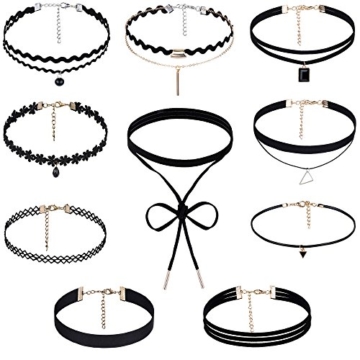 Rovtop 10 Stück Choker Halsketten Set Gummi Halsband Tattoo-Kette Schmuck-Sets Damen-Schmuck Velvet Halskette Tattoo Halsband Schwarz -