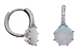 Rund Weiß Opal und Kristall Kleine Creolen in Sterling Silber -