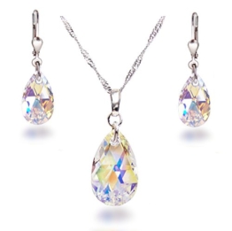 Schöner SD, Schmuckset mit Swarovski® Kristall Tropfen in Crystal Aurora Boreale, 925 Silber Rhodium -