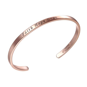 SOLOCUTE Rosegold Damen Armband mit Gravur "Faith Hope Love" Inspiration Frauen Armreif Schmuck -