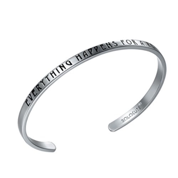 SOLOCUTE Silber Damen Armband mit Gravur "Everything Happens For A Reason" Inspiration Frauen Armreif Schmuck -