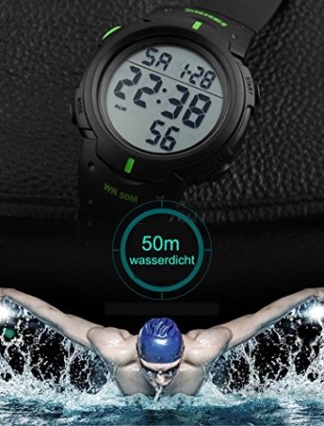SunJas Armbanduhr Sportuhr 50 Meter Wasserdicht Uhr Digital Led Alarm Kalender Uhren Watches für Herren Männer Damen Frauen Jungen universal Multifunktions-Analog Clock - 