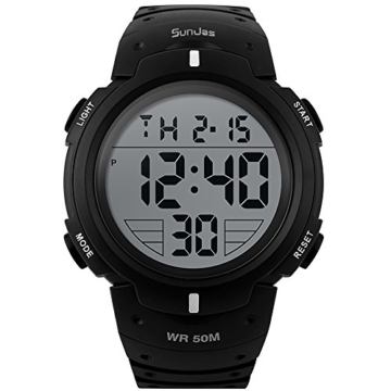 SunJas Armbanduhr Sportuhr 50 Meter Wasserdicht Uhr Digital Led Alarm Kalender Uhren Watches für Herren Männer Damen Frauen Jungen universal Multifunktions-Analog Clock - 