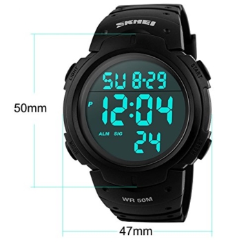 SunJas Armbanduhr Sportuhr 50 Meter Wasserdicht Uhr Digital Led Alarm Kalender Uhren Watches für Herren Männer Damen Frauen Jungen universal Multifunktions-Analog Clock - 