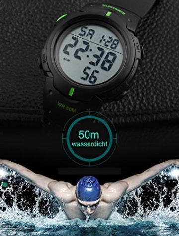SunJas Armbanduhr Sportuhr 50 Meter Wasserdicht Uhr Digital Led Alarm Kalender Uhren Watches für Herren Männer Damen Frauen Jungen universal Multifunktions-Analog Clock - 