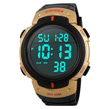 SunJas Armbanduhr Sportuhr 50 Meter Wasserdicht Uhr Digital Led Alarm Kalender Uhren Watches für Herren Männer Damen Frauen Jungen universal Multifunktions-Analog Clock -