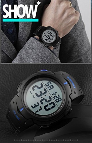 SunJas Armbanduhr Sportuhr 50 Meter Wasserdicht Uhr Digital Led Alarm Kalender Uhren Watches für Herren Männer Damen Frauen Jungen universal Multifunktions-Analog Clock - 