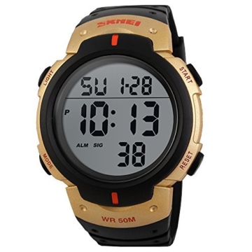 SunJas Armbanduhr Sportuhr 50 Meter Wasserdicht Uhr Digital Led Alarm Kalender Uhren Watches für Herren Männer Damen Frauen Jungen universal Multifunktions-Analog Clock - 