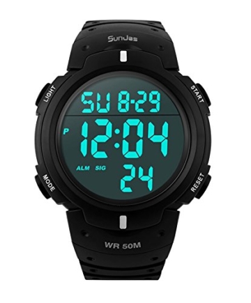 SunJas Armbanduhr Sportuhr 50 Meter Wasserdicht Uhr Digital Led Alarm Kalender Uhren Watches für Herren Männer Damen Frauen Jungen universal Multifunktions-Analog Clock -