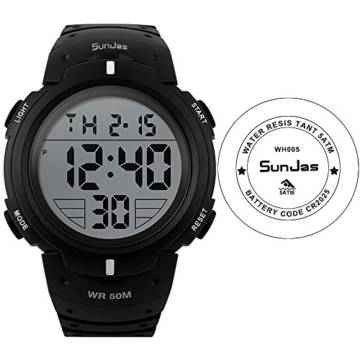 SunJas Armbanduhr Sportuhr 50 Meter Wasserdicht Uhr Digital Led Alarm Kalender Uhren Watches für Herren Männer Damen Frauen Jungen universal Multifunktions-Analog Clock - 