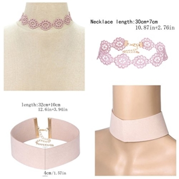 Tpocean 9pcs Rosa Choker Halskette Set Lolita Blumen spitze Tätowierung Samt Kragen Choker Gold Kette Halskette Schmuck für Frauen Damen 90s - 