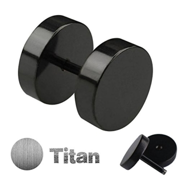 Treuheld® | TITAN FAKE PLUG Ohrstecker - 4 Größen: 4, 6, 8, 10 mm - Schwarz - Titanium (Nickelfrei) OHRRINGE Herren & Damen & Männer zum Schrauben - Ohr Fake Tunnel Piercing Stecker Ohrtunnel - Black -