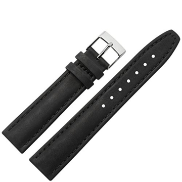 Uhrenarmband 18mm Leder schwarz mit Naht, Bombage - Lederarmband für Uhren - inkl. Federstege & Werkzeug - dezent bombiertes Uhren Ersatzband - Marburger Uhrenarmbänder seit 1945 - schwarz / silber - 