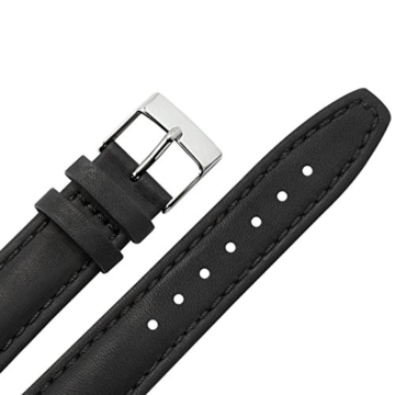 Uhrenarmband 18mm Leder schwarz mit Naht, Bombage - Lederarmband für Uhren - inkl. Federstege & Werkzeug - dezent bombiertes Uhren Ersatzband - Marburger Uhrenarmbänder seit 1945 - schwarz / silber - 