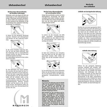 Uhrenarmband 18mm Leder schwarz mit Naht, Bombage - Lederarmband für Uhren - inkl. Federstege & Werkzeug - dezent bombiertes Uhren Ersatzband - Marburger Uhrenarmbänder seit 1945 - schwarz / silber - 