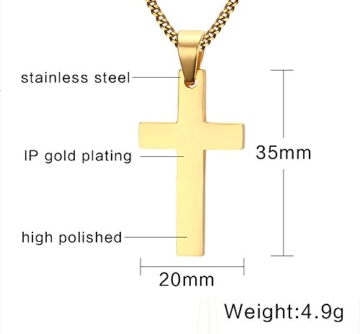 Vnox Herren Edelstahl Einfache Kreuz Kreuz Anhänger Halskette mit 60cm Kuban Kette Gold - 