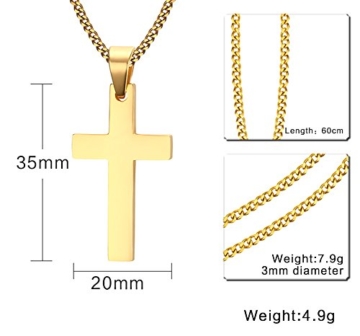 Vnox Herren Edelstahl Einfache Kreuz Kreuz Anhänger Halskette mit 60cm Kuban Kette Gold - 