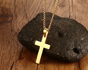 Vnox Herren Edelstahl Einfache Kreuz Kreuz Anhänger Halskette mit 60cm Kuban Kette Gold - 