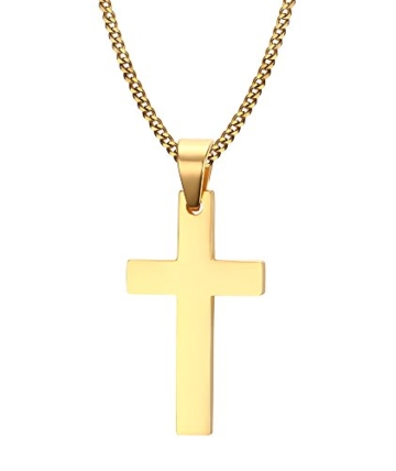 Vnox Herren Edelstahl Einfache Kreuz Kreuz Anhänger Halskette mit 60cm Kuban Kette Gold -