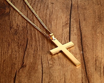 Vnox Herren Edelstahl Einfache Kreuz Kreuz Anhänger Halskette mit 60cm Kuban Kette Gold - 