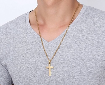 Vnox Herren Edelstahl Einfache Kreuz Kreuz Anhänger Halskette mit 60cm Kuban Kette Gold - 