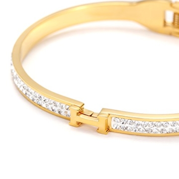 Wistic Dame Armreifen Edelstahl Gold überzog Bling Bling Armband mit Kristall Weihnachtsgeschenk(gold) - 