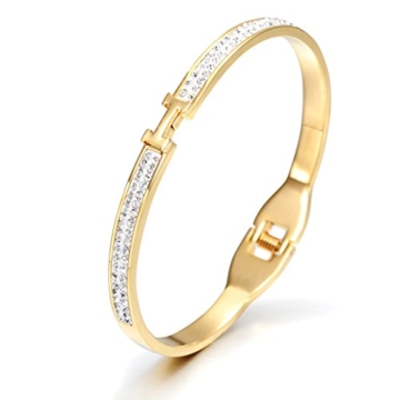 Wistic Dame Armreifen Edelstahl Gold überzog Bling Bling Armband mit Kristall Weihnachtsgeschenk(gold) -