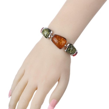 YAZILIND Frauen-Weinlese-Silber überzogene orange Bernstein-Armband-Armbänder Schmuck Geschenke - 