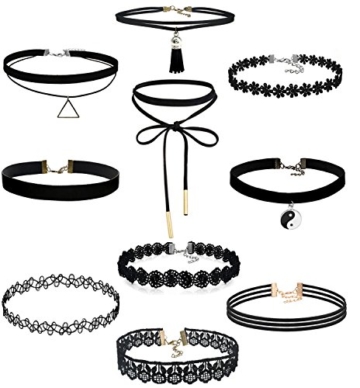 Yidarton 10 Stück Choker Halsketten Set Velvet Halskette Tattoo Halsband, Schwarz -