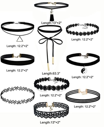 Yidarton 10 Stück Choker Halsketten Set Velvet Halskette Tattoo Halsband, Schwarz - 