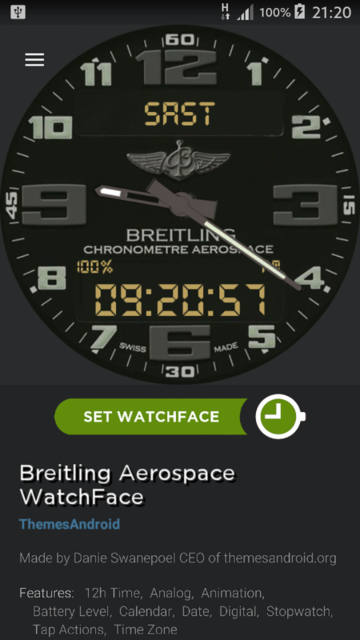 Breitling Aerospace World Timer Watch Face Android wear wmwatch - 3
